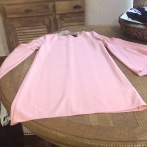 Classy salmon colored dress wide sleeves to make it feel current. Simple elegant